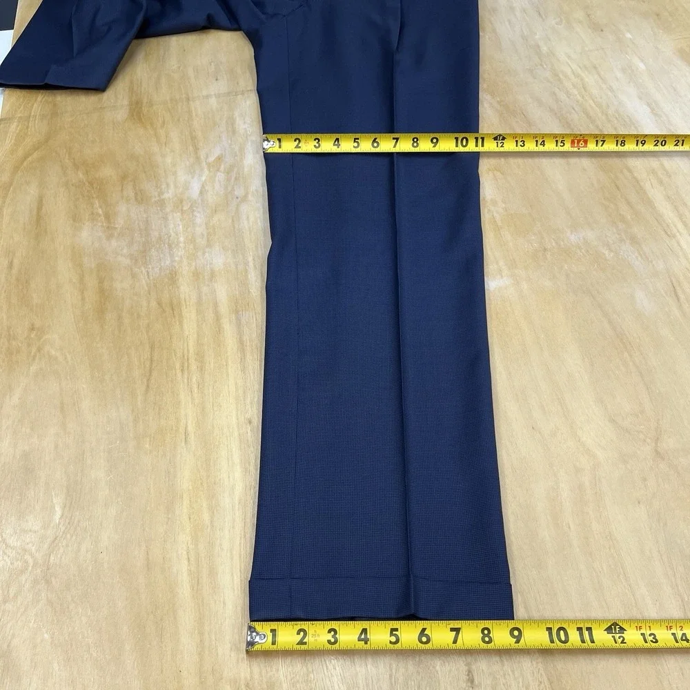 Hickey Freeman Custom Suit Mens 48L Tailored Fit Cuffed Pleated Pants 37x33 Navy